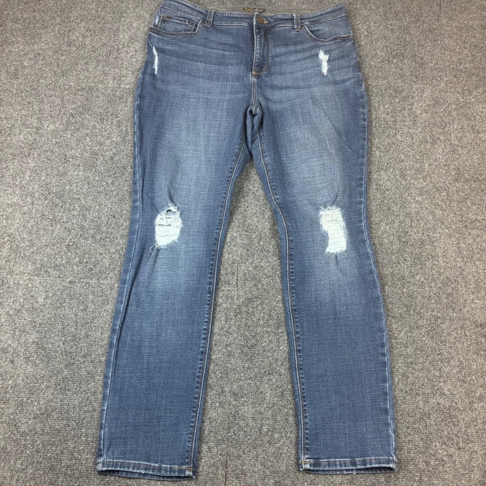 Lee Dream Soft Skinny Leg Mid Rise Distressed Slim Fit Blue Jeans Women Size 16M